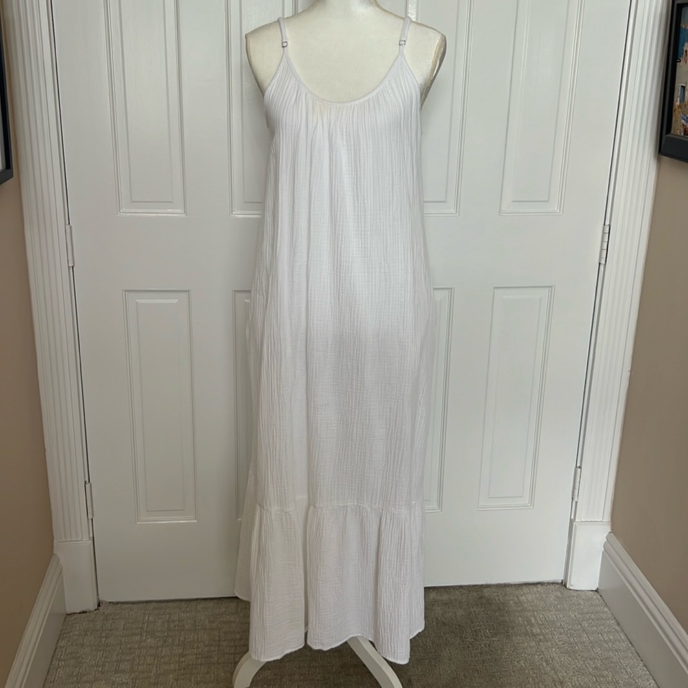 Magaschoni 100% Organic Cotton Gauze Maxi White Dress - Medium